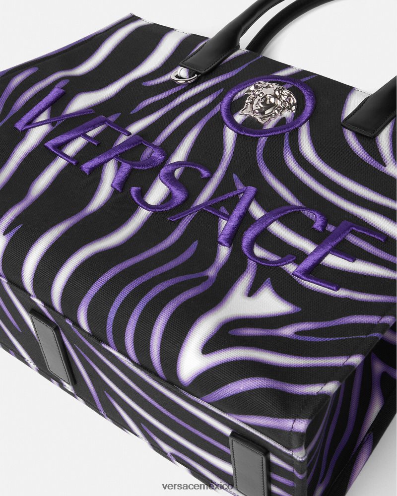 Versace bolso shopper grande con estampado de cebra estampado y violeta bolsas mujer 84626J349