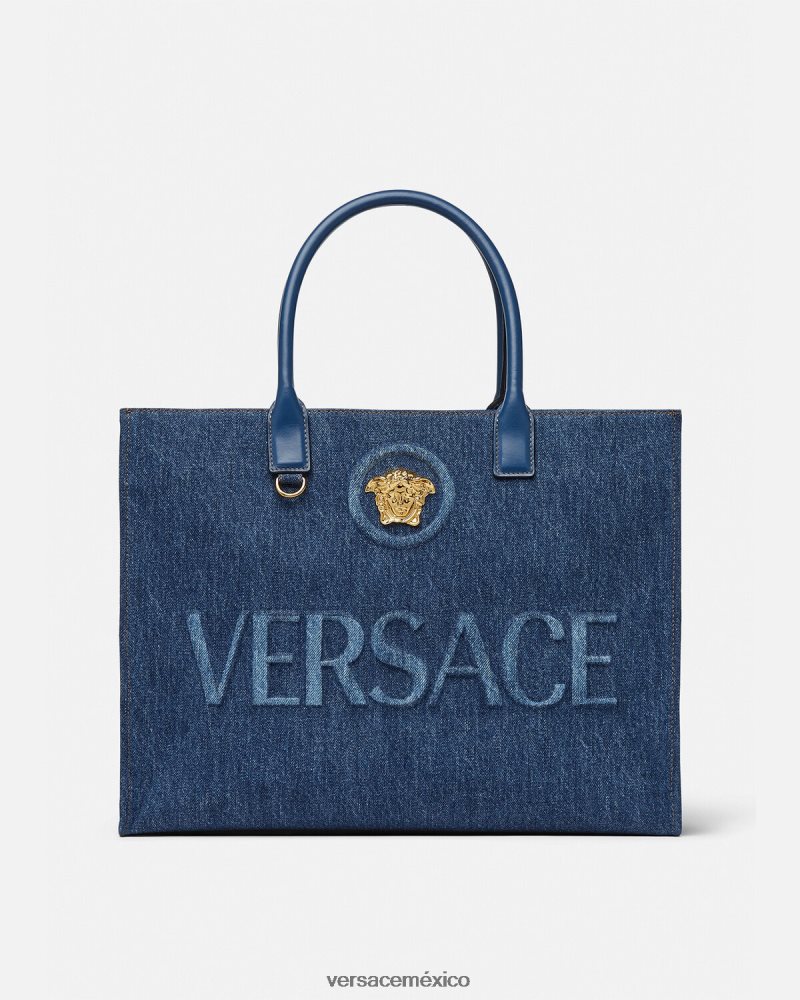 Versace bolso shopper grande con medusa azul bolsas mujer 84626J339