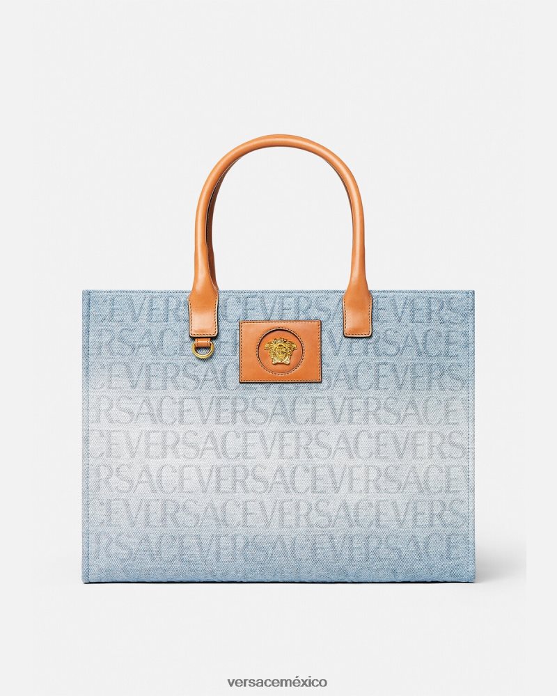 Versace bolso tote grande de mezclilla azul claro bolsas mujer 84626J324