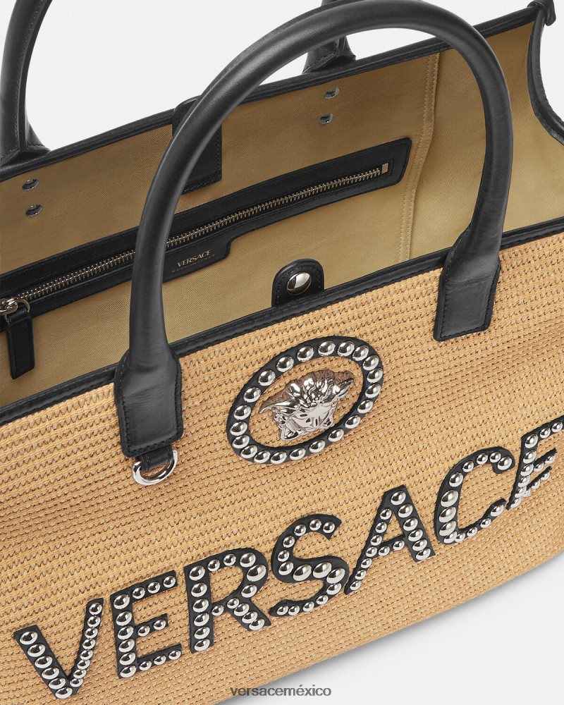 Versace bolso tote la medusa grande con apliques beige bolsas mujer 84626J301