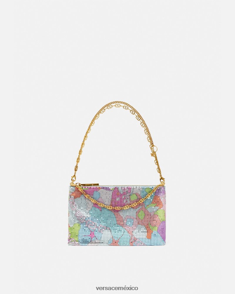 Versace bolso de mano floral de malla metálica de verano imprimir bolsas mujer 84626J380