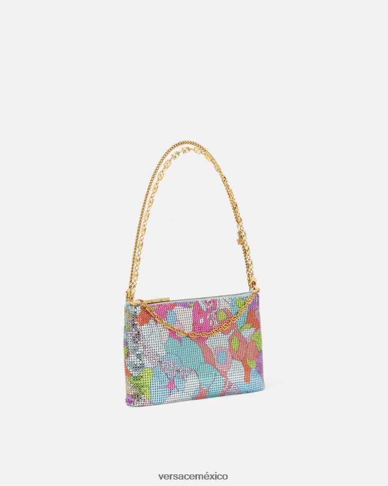 Versace bolso de mano floral de malla metálica de verano imprimir bolsas mujer 84626J380