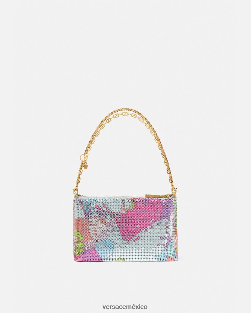 Versace bolso de mano floral de malla metálica de verano imprimir bolsas mujer 84626J380