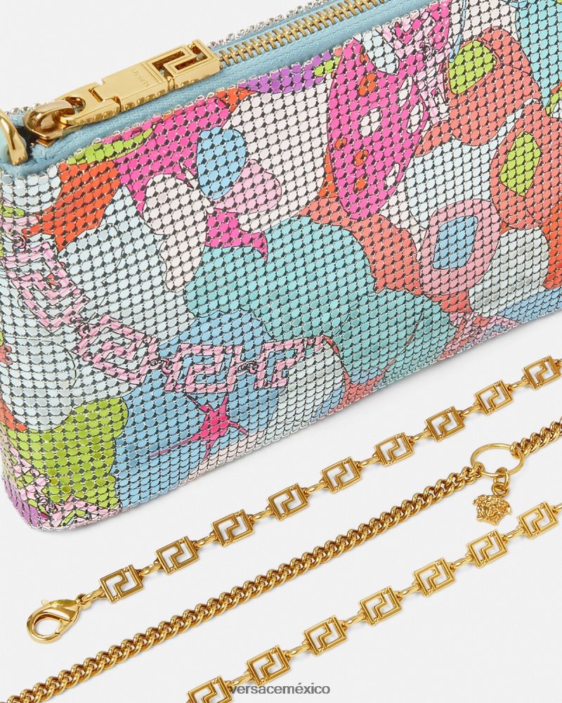 Versace bolso de mano floral de malla metálica de verano imprimir bolsas mujer 84626J380