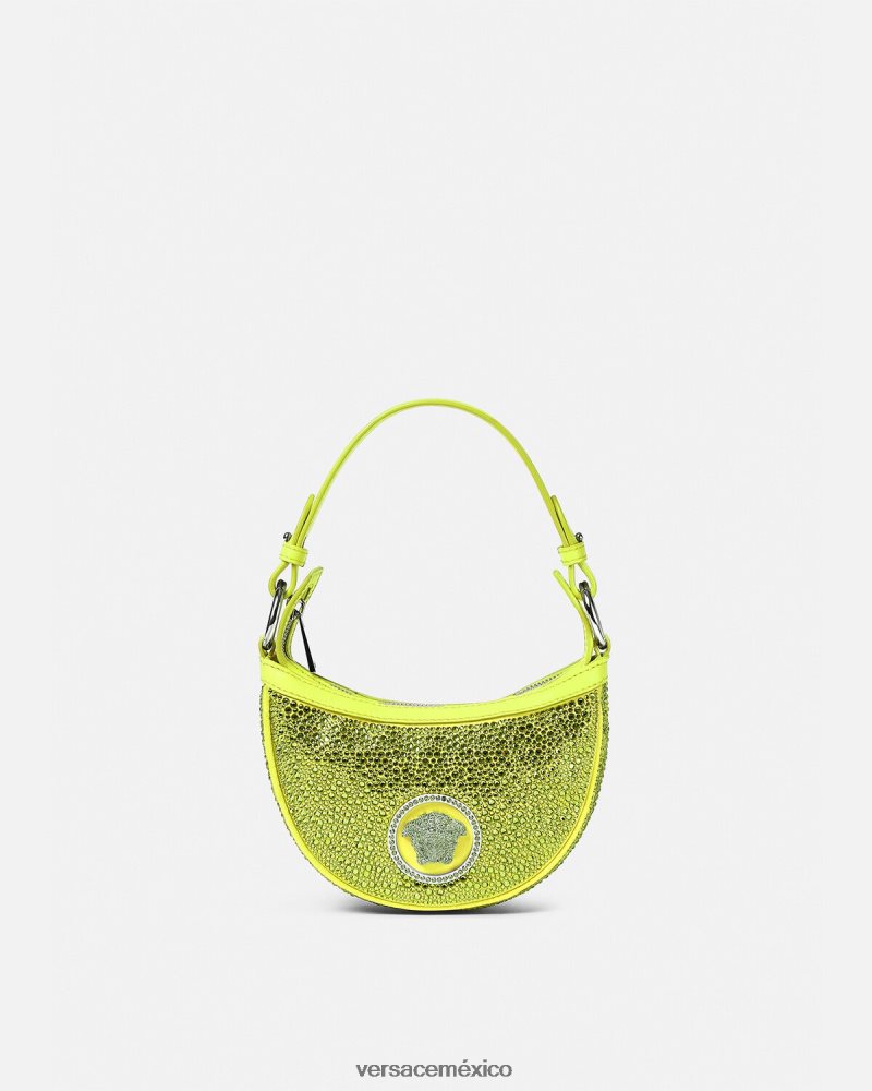 Versace bolso hobo mini con repetición de cristales amarillo bolsas mujer 84626J293