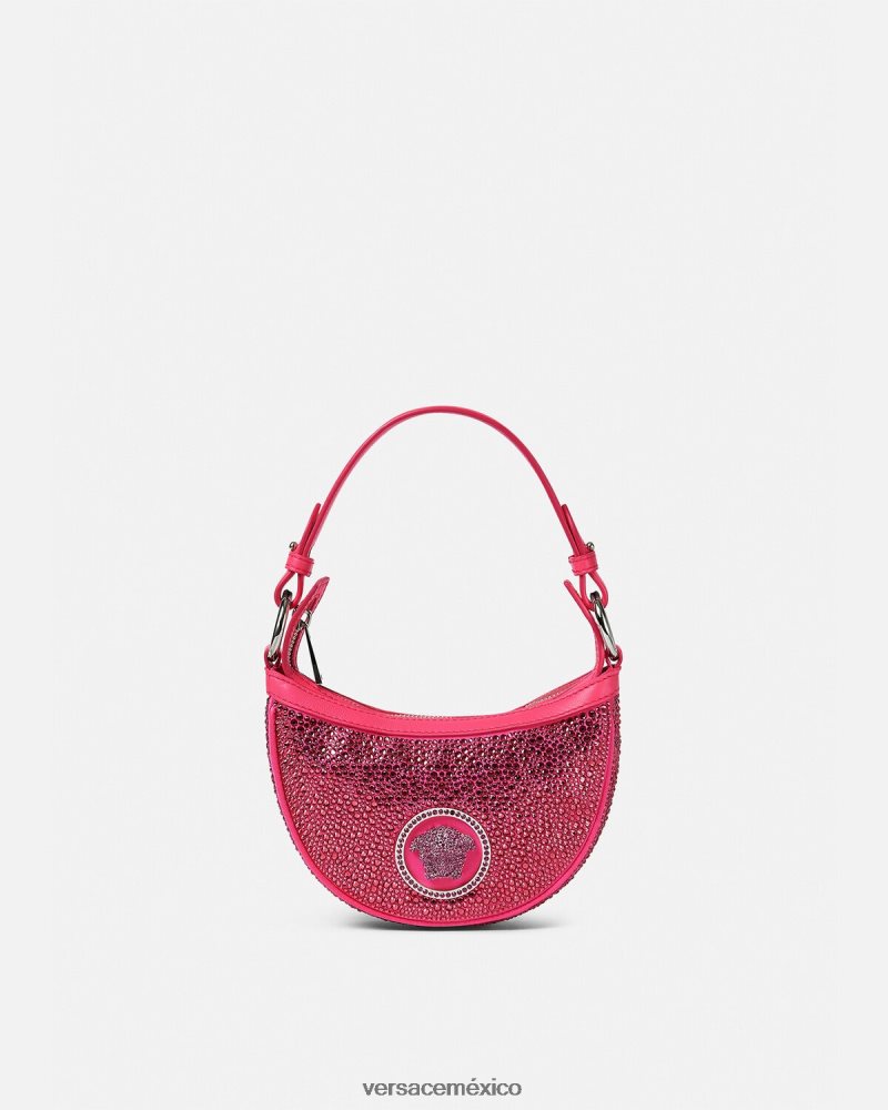 Versace bolso hobo mini con repetición de cristales fucsia bolsas mujer 84626J291