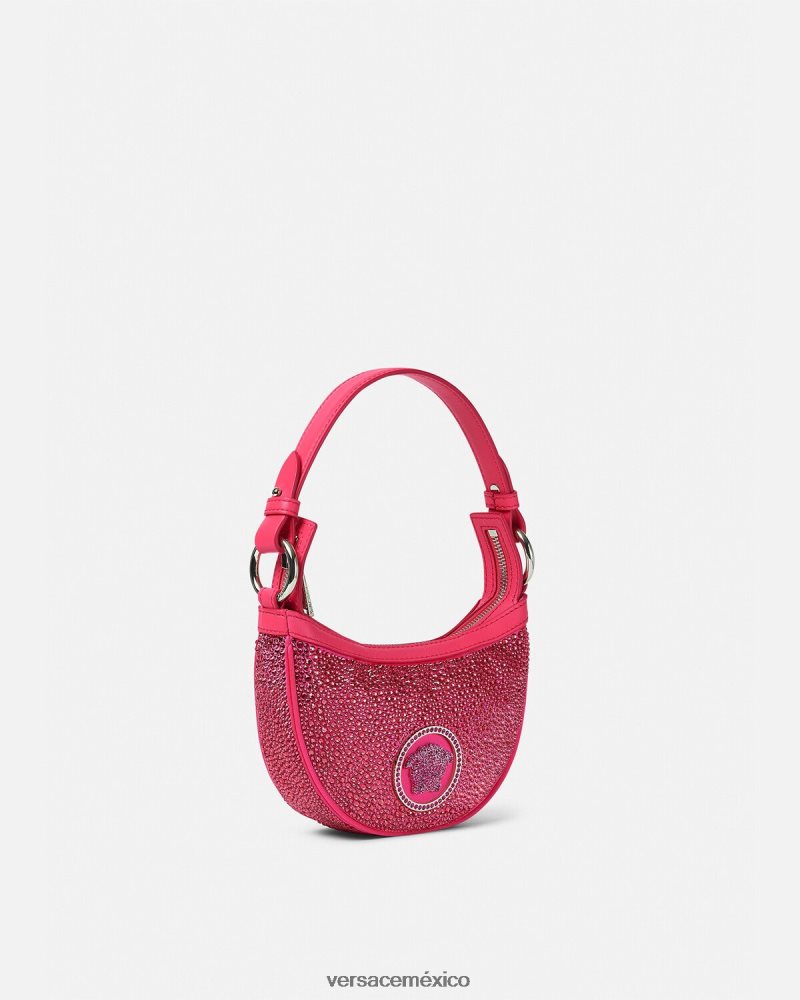 Versace bolso hobo mini con repetición de cristales fucsia bolsas mujer 84626J291