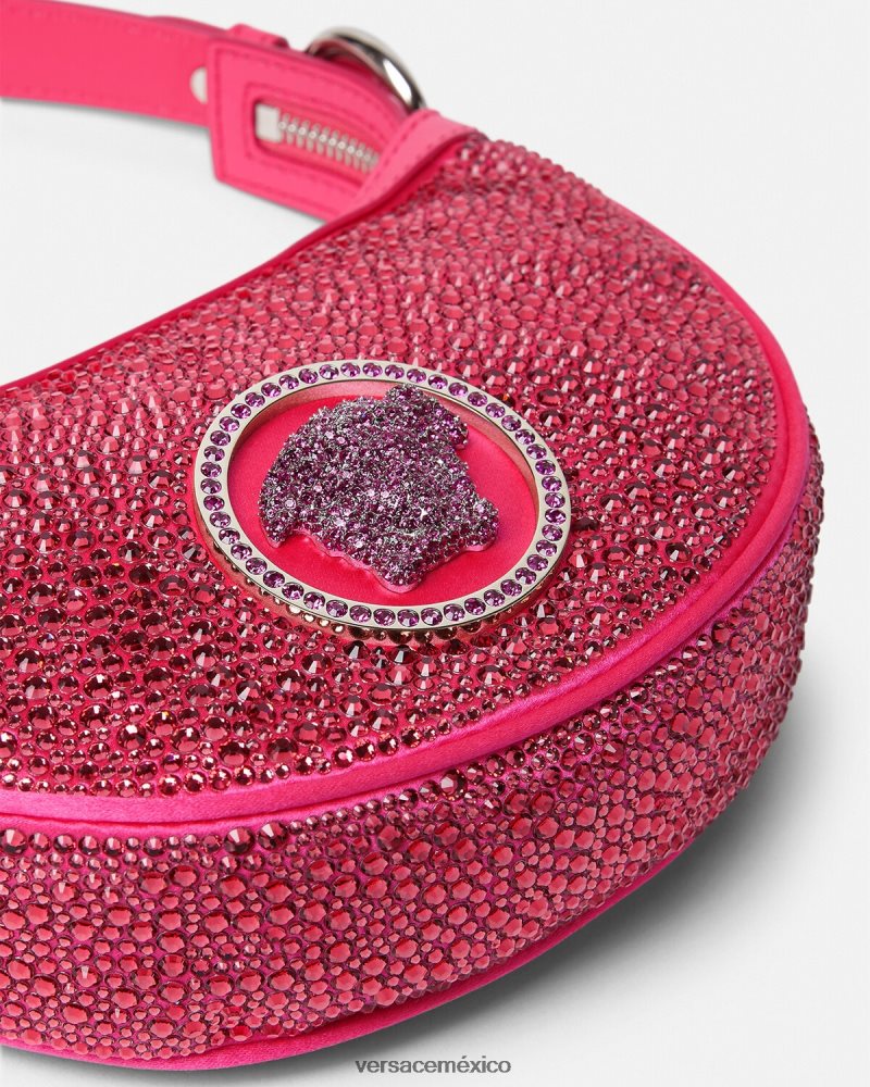 Versace bolso hobo mini con repetición de cristales fucsia bolsas mujer 84626J291