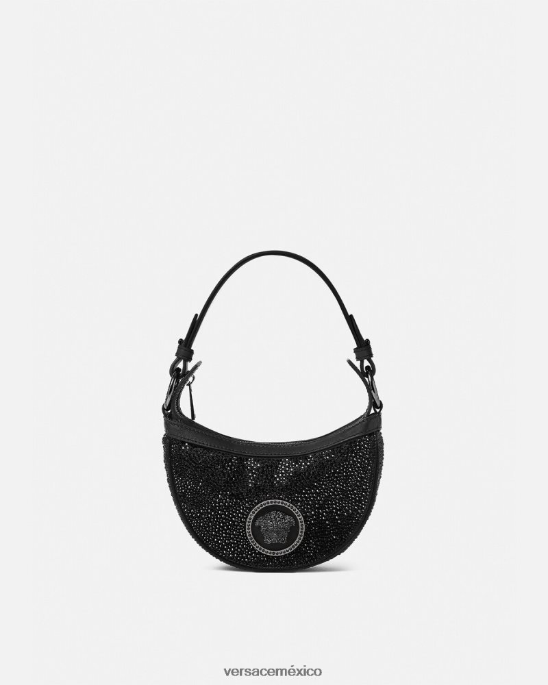 Versace bolso hobo mini con repetición de cristales negro bolsas mujer 84626J292