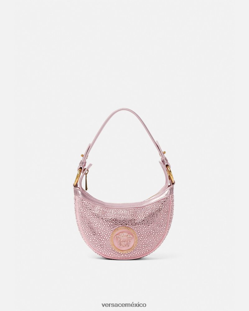 Versace bolso hobo mini con repetición de cristales rosa bolsas mujer 84626J275