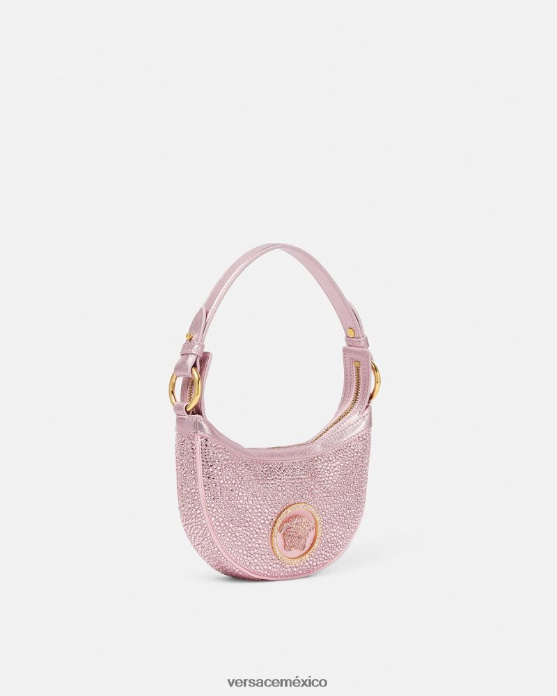 Versace bolso hobo mini con repetición de cristales rosa bolsas mujer 84626J275