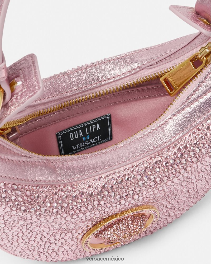 Versace bolso hobo mini con repetición de cristales rosa bolsas mujer 84626J275