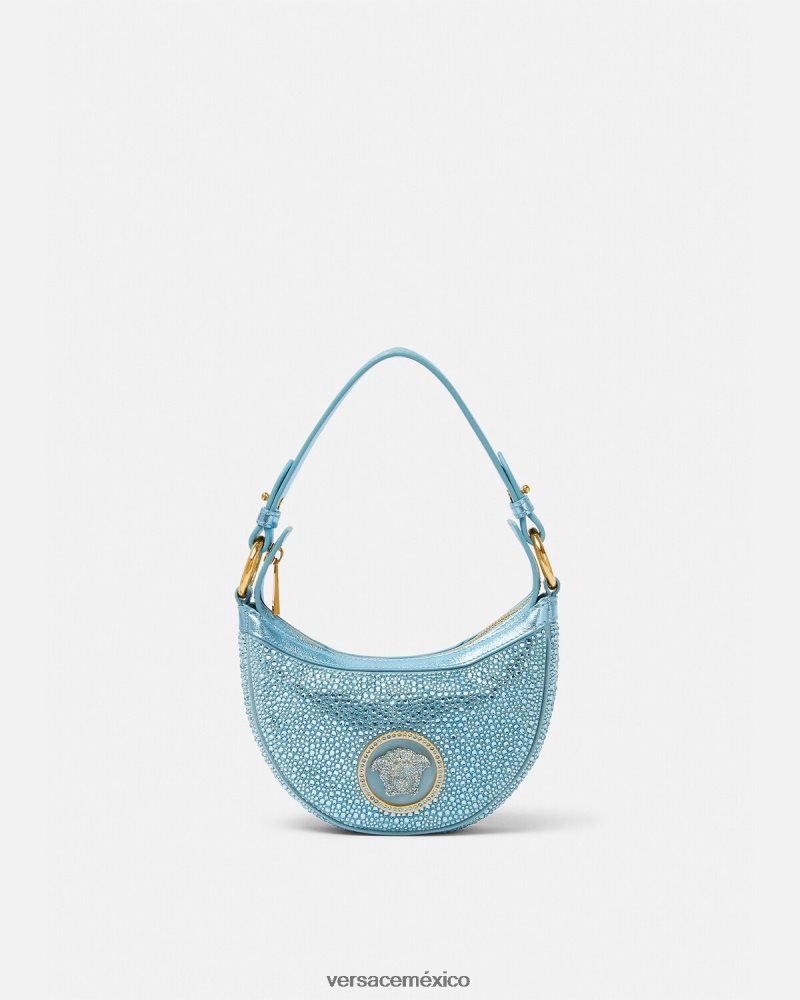 Versace bolso hobo mini con repetición de cristales turquesa bolsas mujer 84626J276