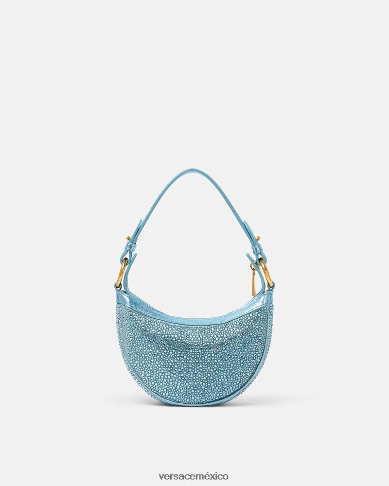 Versace bolso hobo mini con repetición de cristales turquesa bolsas mujer 84626J276