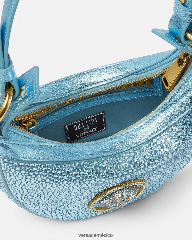 Versace bolso hobo mini con repetición de cristales turquesa bolsas mujer 84626J276