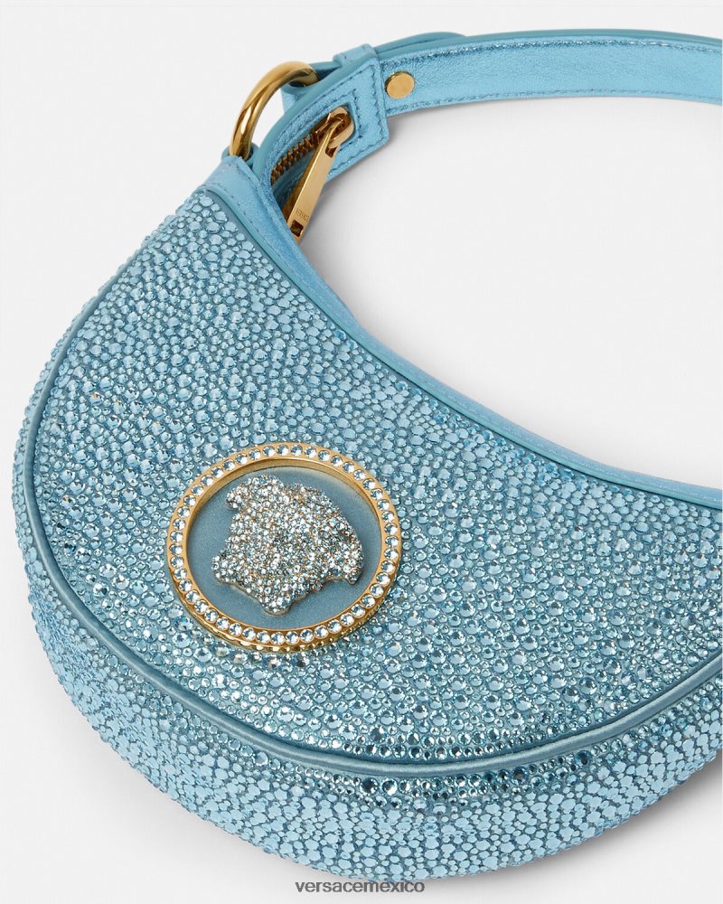 Versace bolso hobo mini con repetición de cristales turquesa bolsas mujer 84626J276