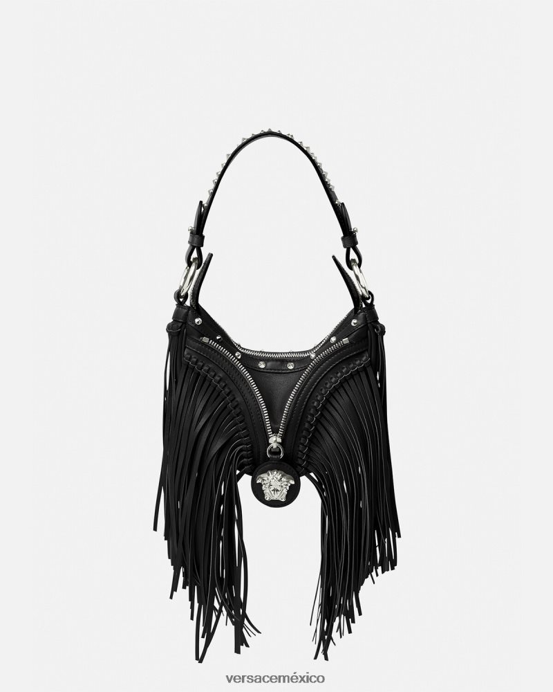 Versace bolso hobo mini con repetición de flecos negro bolsas mujer 84626J297