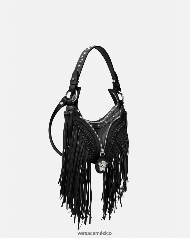 Versace bolso hobo mini con repetición de flecos negro bolsas mujer 84626J297