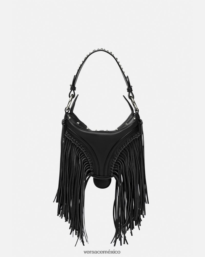 Versace bolso hobo mini con repetición de flecos negro bolsas mujer 84626J297