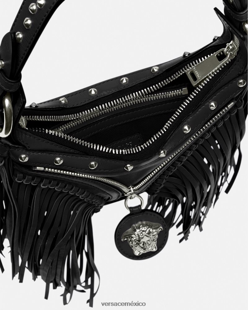 Versace bolso hobo mini con repetición de flecos negro bolsas mujer 84626J297