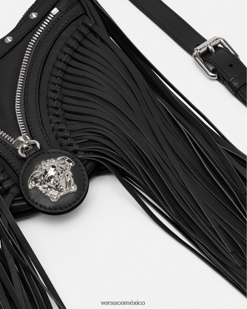 Versace bolso hobo mini con repetición de flecos negro bolsas mujer 84626J297