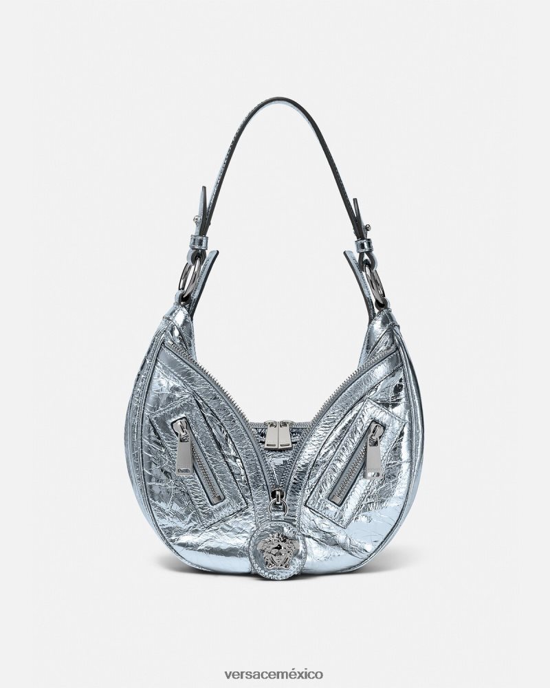 Versace bolso hobo pequeño metalizado repetido azul claro bolsas mujer 84626J279
