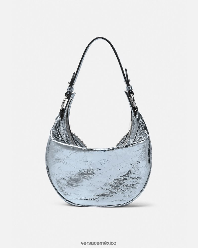 Versace bolso hobo pequeño metalizado repetido azul claro bolsas mujer 84626J279