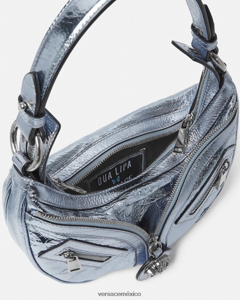 Versace bolso hobo pequeño metalizado repetido azul claro bolsas mujer 84626J279