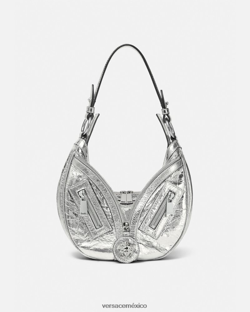 Versace bolso hobo pequeño metalizado repetido gris bolsas mujer 84626J280