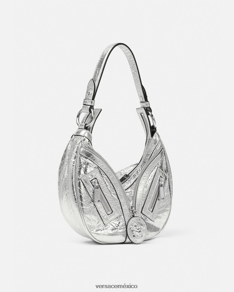 Versace bolso hobo pequeño metalizado repetido gris bolsas mujer 84626J280