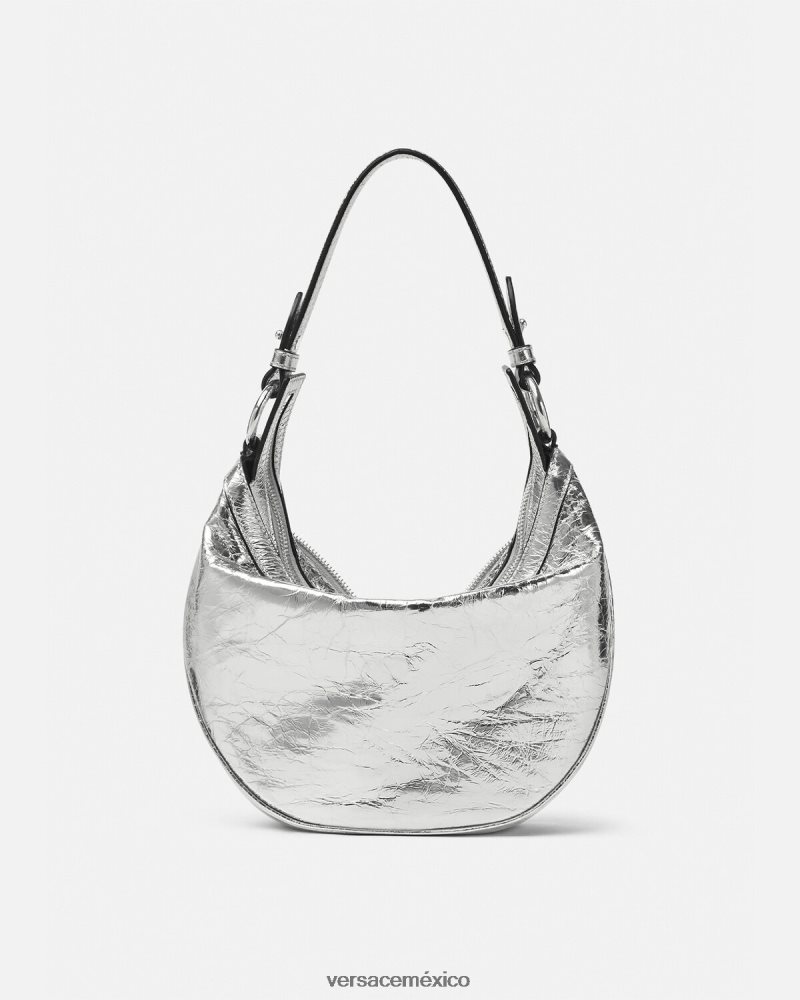Versace bolso hobo pequeño metalizado repetido gris bolsas mujer 84626J280