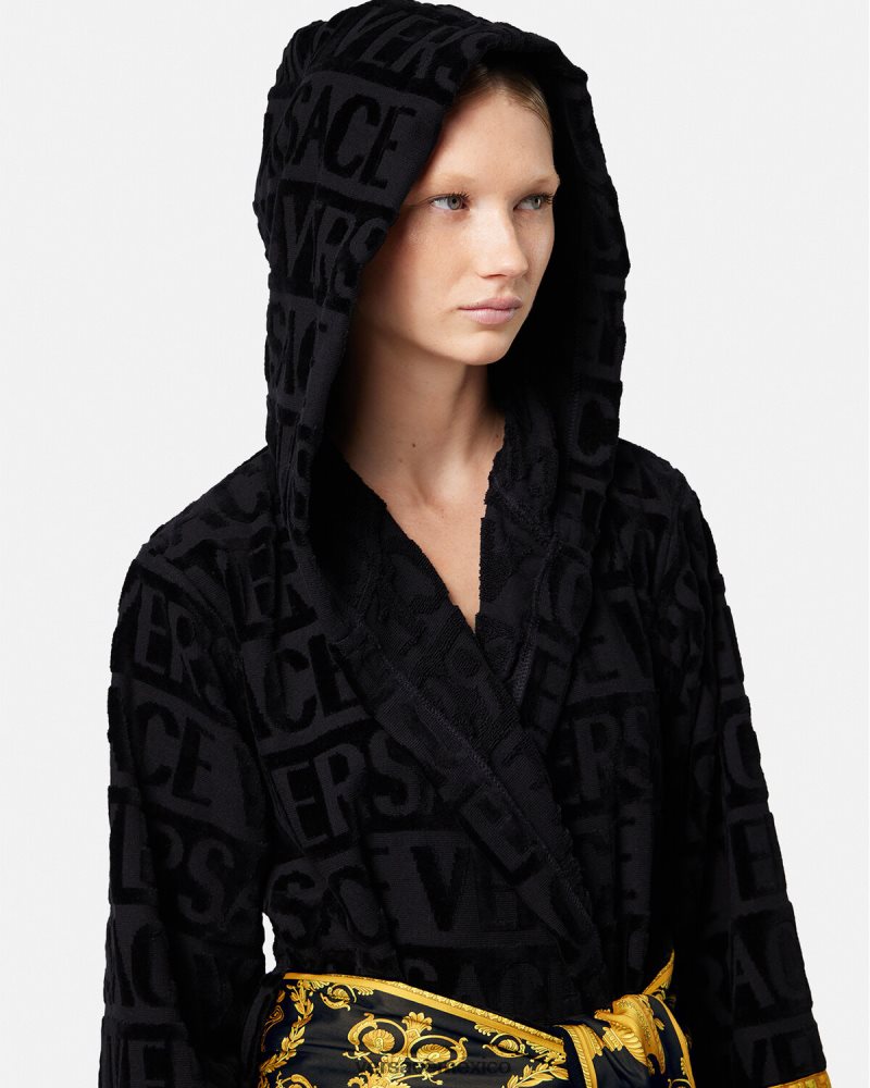 Versace albornoz corto integral negro ropa interior y ropa de playa mujer 84626J1083