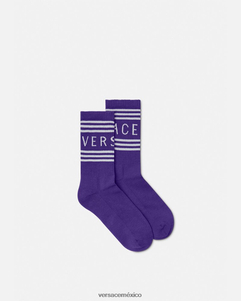 Versace calcetines con logo vintage años 90 Violeta ropa interior y ropa de playa mujer 84626J1108