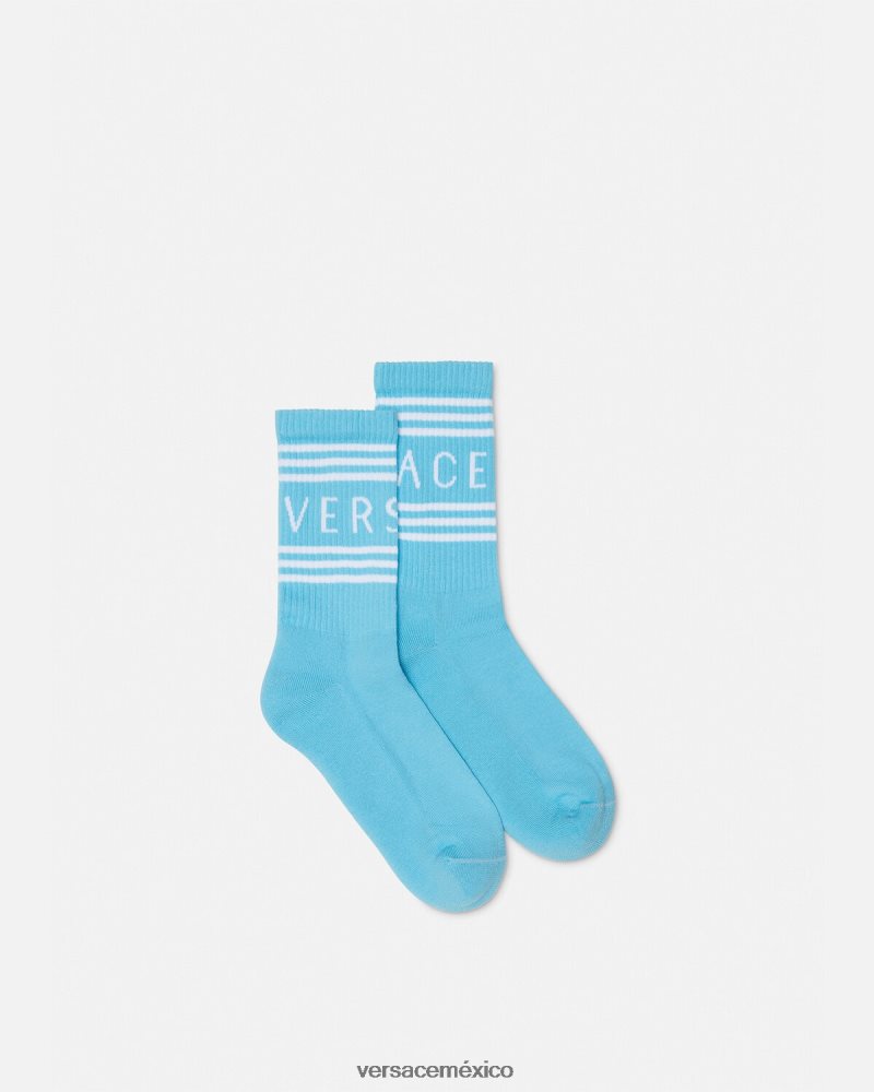 Versace calcetines con logo vintage años 90 azul claro ropa interior y ropa de playa mujer 84626J1099