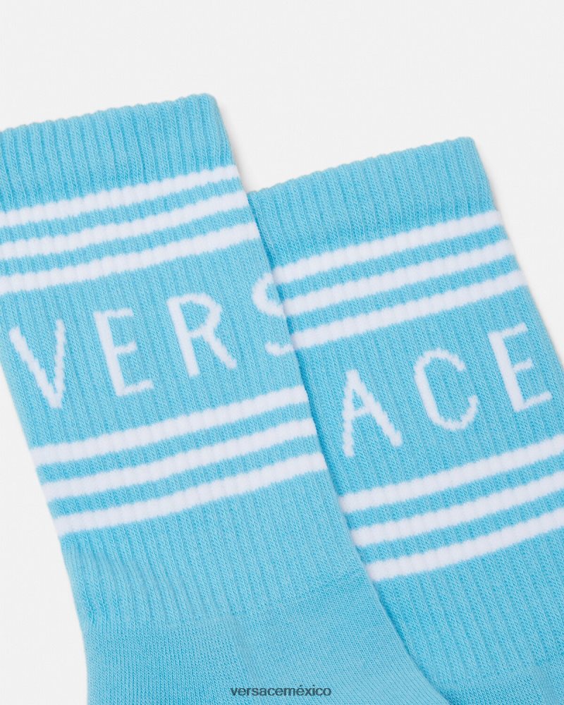 Versace calcetines con logo vintage años 90 azul claro ropa interior y ropa de playa mujer 84626J1099