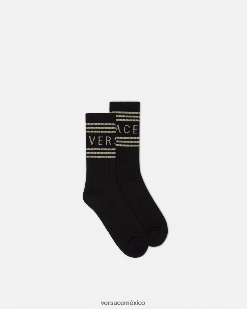Versace calcetines con logo vintage años 90 oro negro ropa interior y ropa de playa mujer 84626J1103