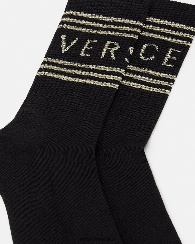 Versace calcetines con logo vintage años 90 oro negro ropa interior y ropa de playa mujer 84626J1103