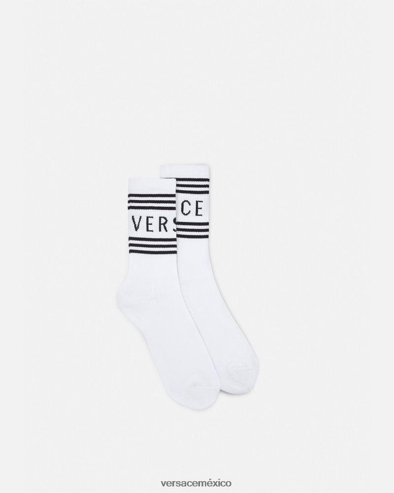 Versace calcetines con logo vintage blanco ropa interior y ropa de playa mujer 84626J1100