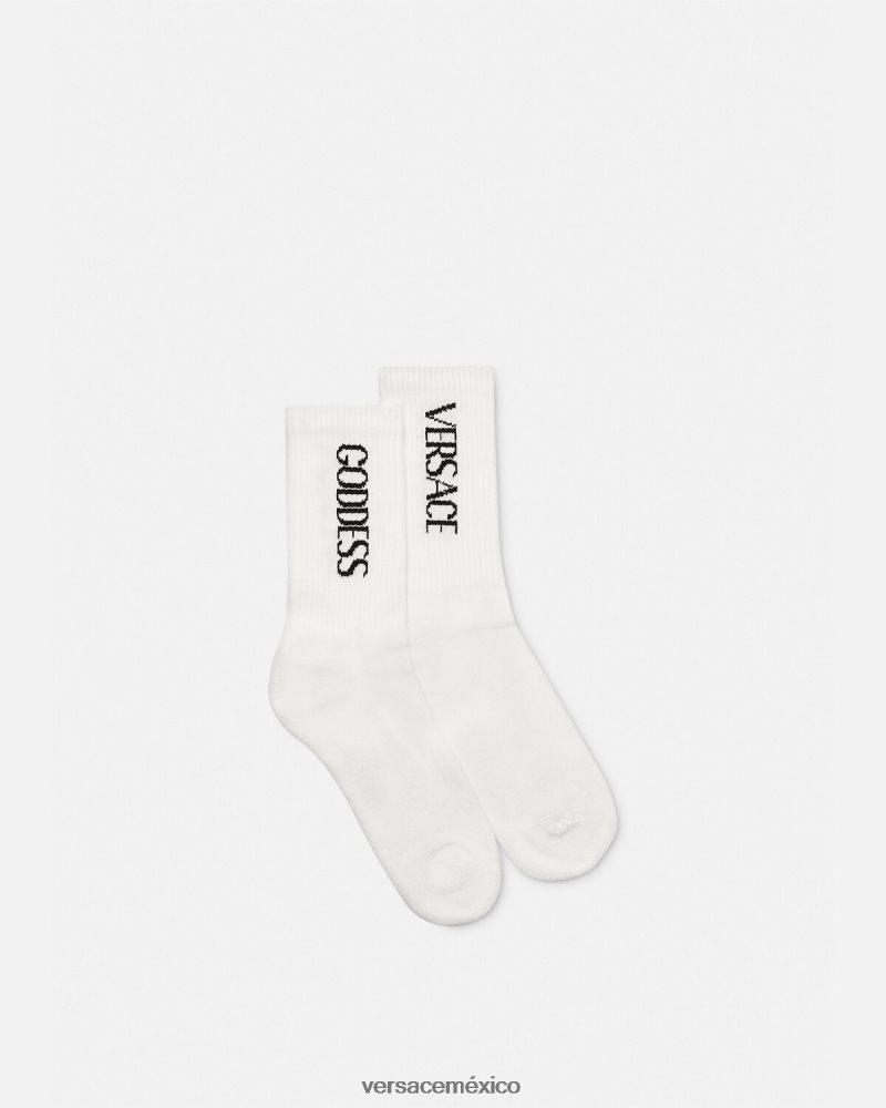 Versace calcetines de diosa blanco negro ropa interior y ropa de playa mujer 84626J1109