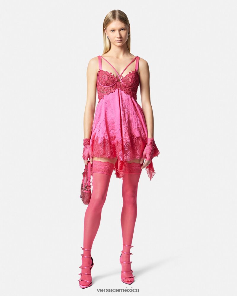 Versace medias de encaje rosa ropa interior y ropa de playa mujer 84626J1111