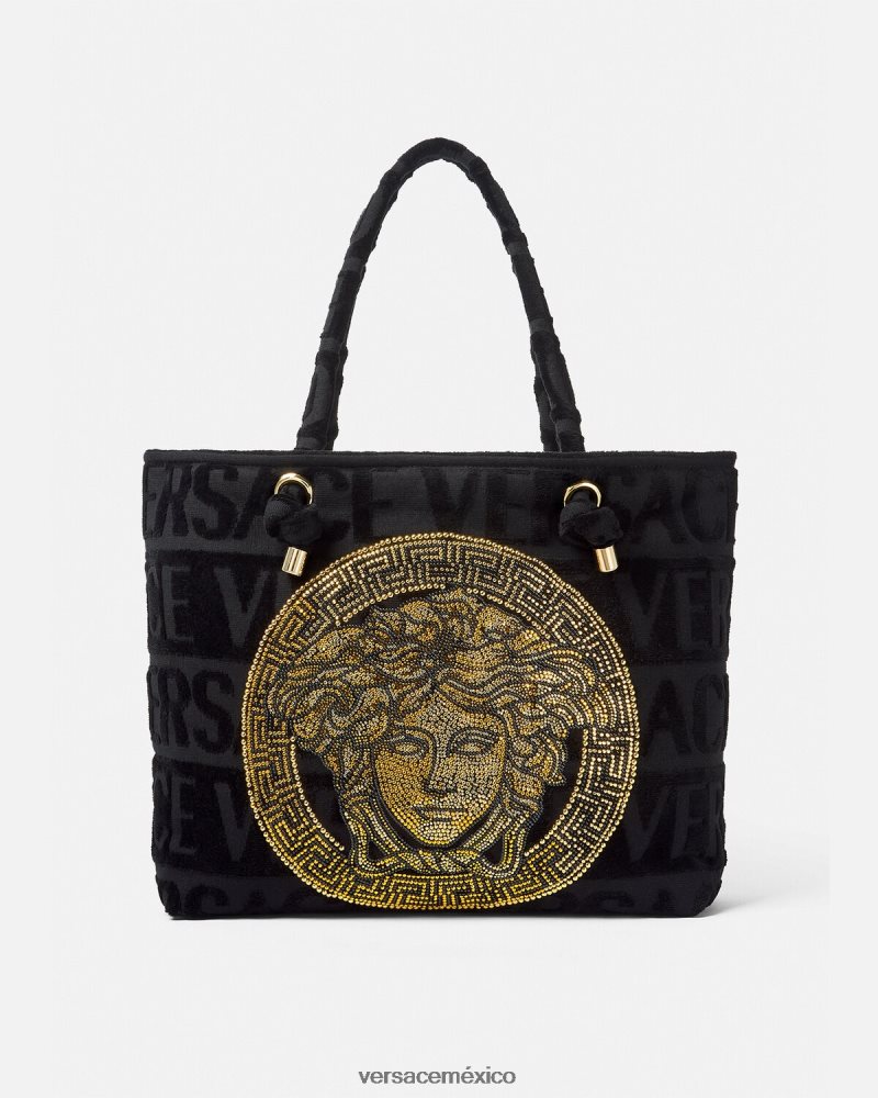 Versace bolso shopper con medusa y cristales negro ropa interior y ropa de playa mujer 84626J1210