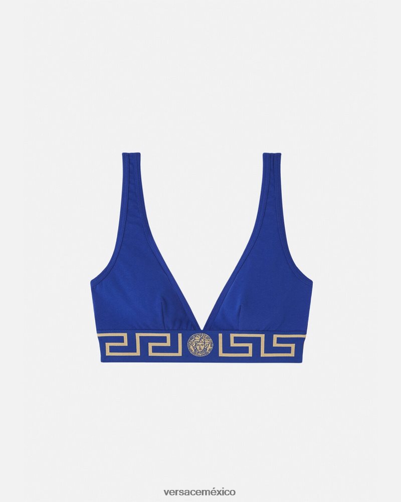 Versace bralette con borde de greca azul ropa interior y ropa de playa mujer 84626J1045