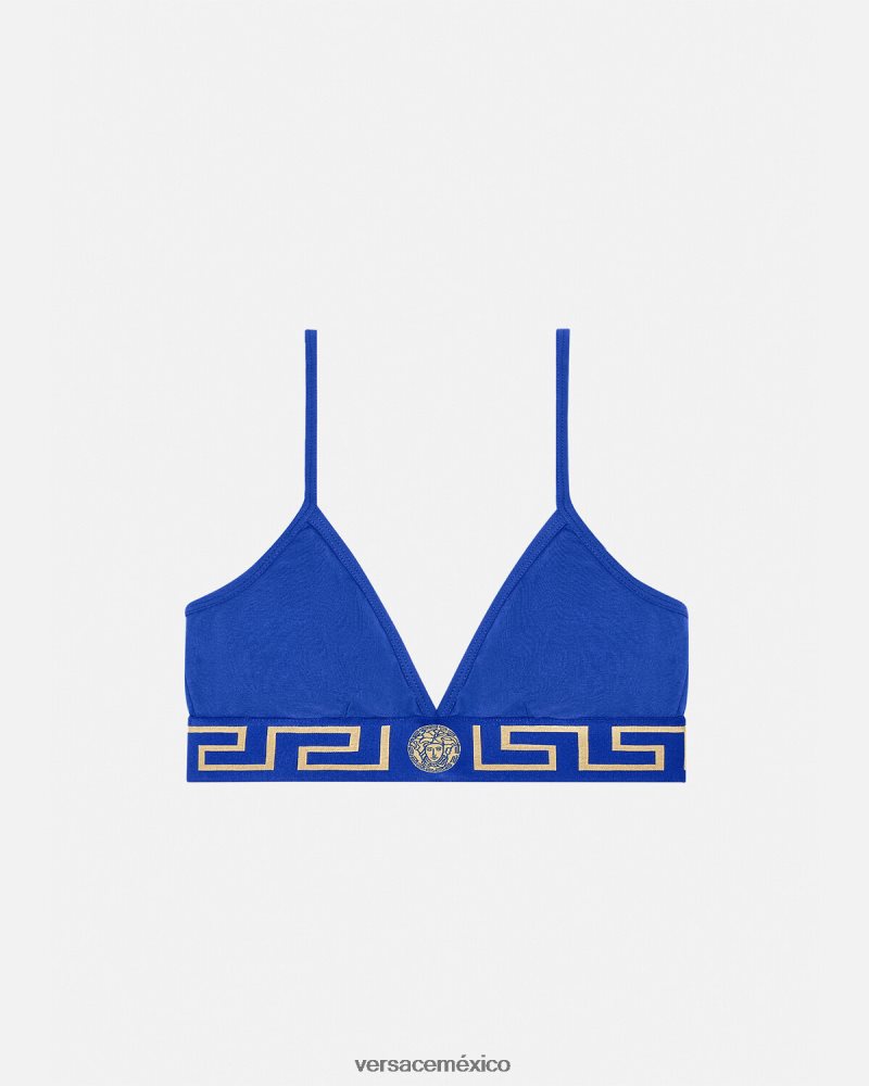 Versace bralette con borde de greca azul ropa interior y ropa de playa mujer 84626J1046