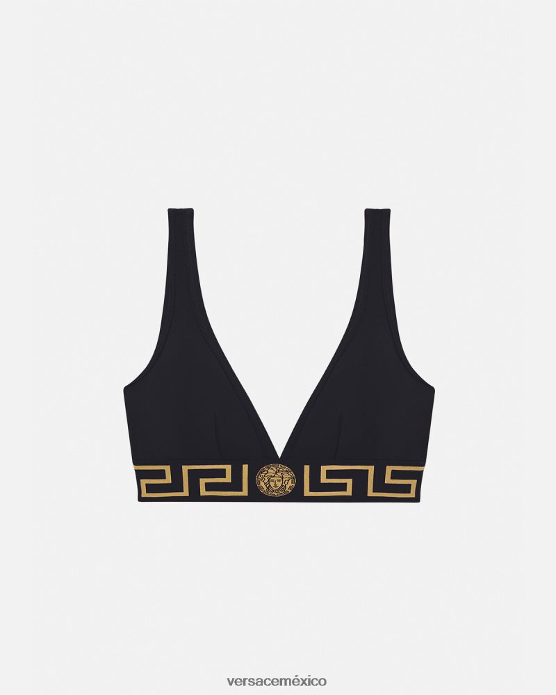 Versace bralette con borde de greca negro ropa interior y ropa de playa mujer 84626J1043