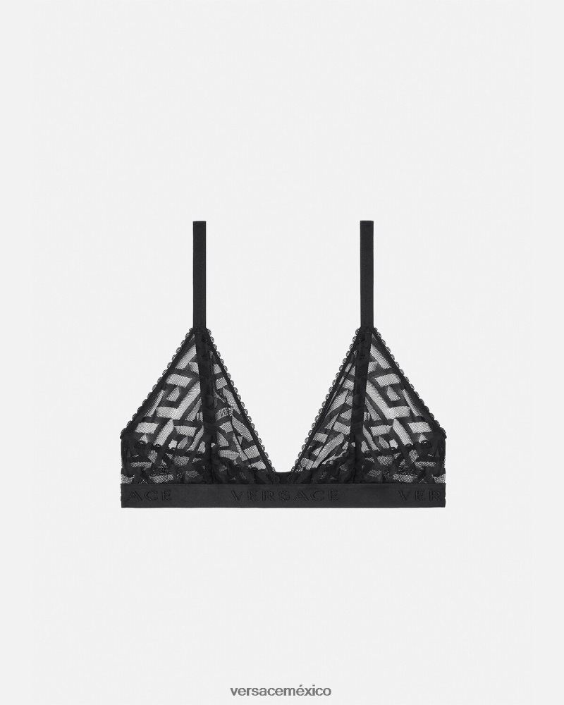 Versace bralette de tul la greca negro ropa interior y ropa de playa mujer 84626J1073