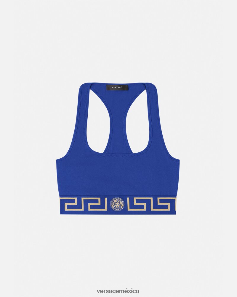 Versace sujetador deportivo con borde de greca azul ropa interior y ropa de playa mujer 84626J1040
