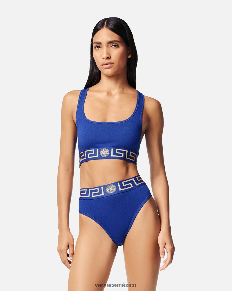 Versace sujetador deportivo con borde de greca azul ropa interior y ropa de playa mujer 84626J1040