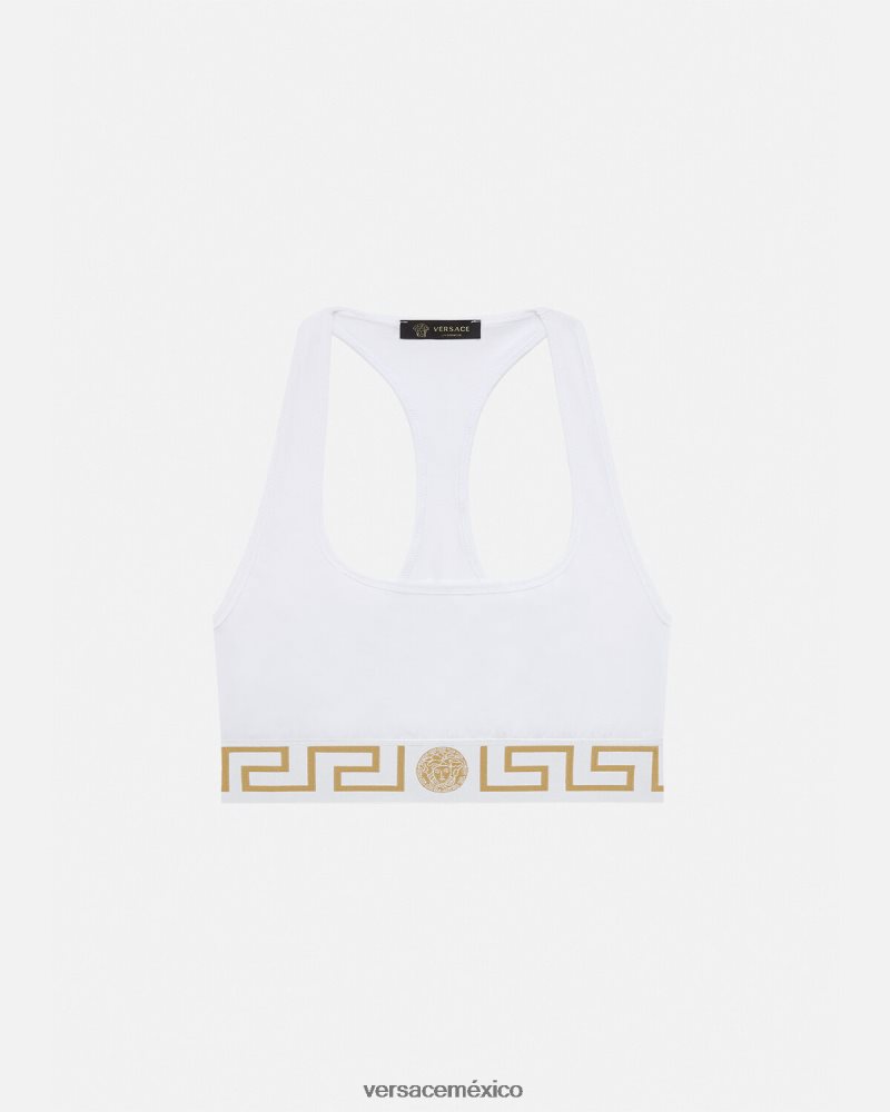 Versace sujetador deportivo con borde de greca blanco ropa interior y ropa de playa mujer 84626J1038