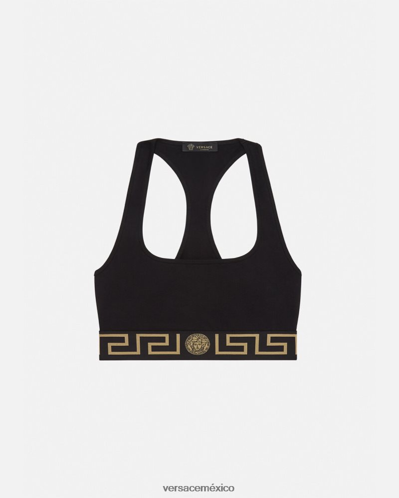 Versace sujetador deportivo con borde de greca negro ropa interior y ropa de playa mujer 84626J1036