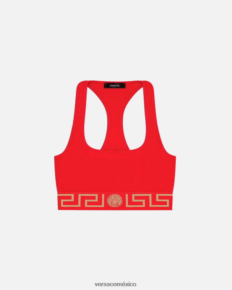 Versace sujetador deportivo con borde de greca rojo ropa interior y ropa de playa mujer 84626J1037